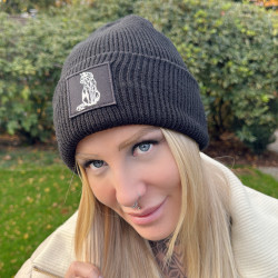 Black Cat Beanie fits snugly and highlights the label with striking contrast.